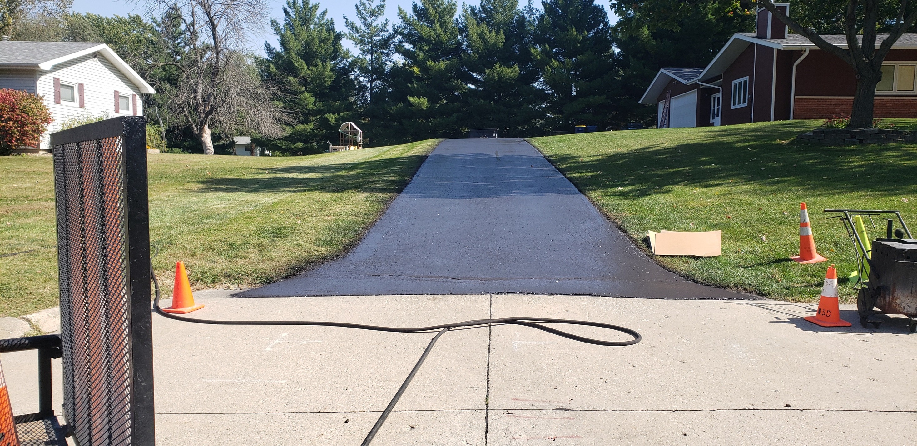 Freshly sealed residential driveway