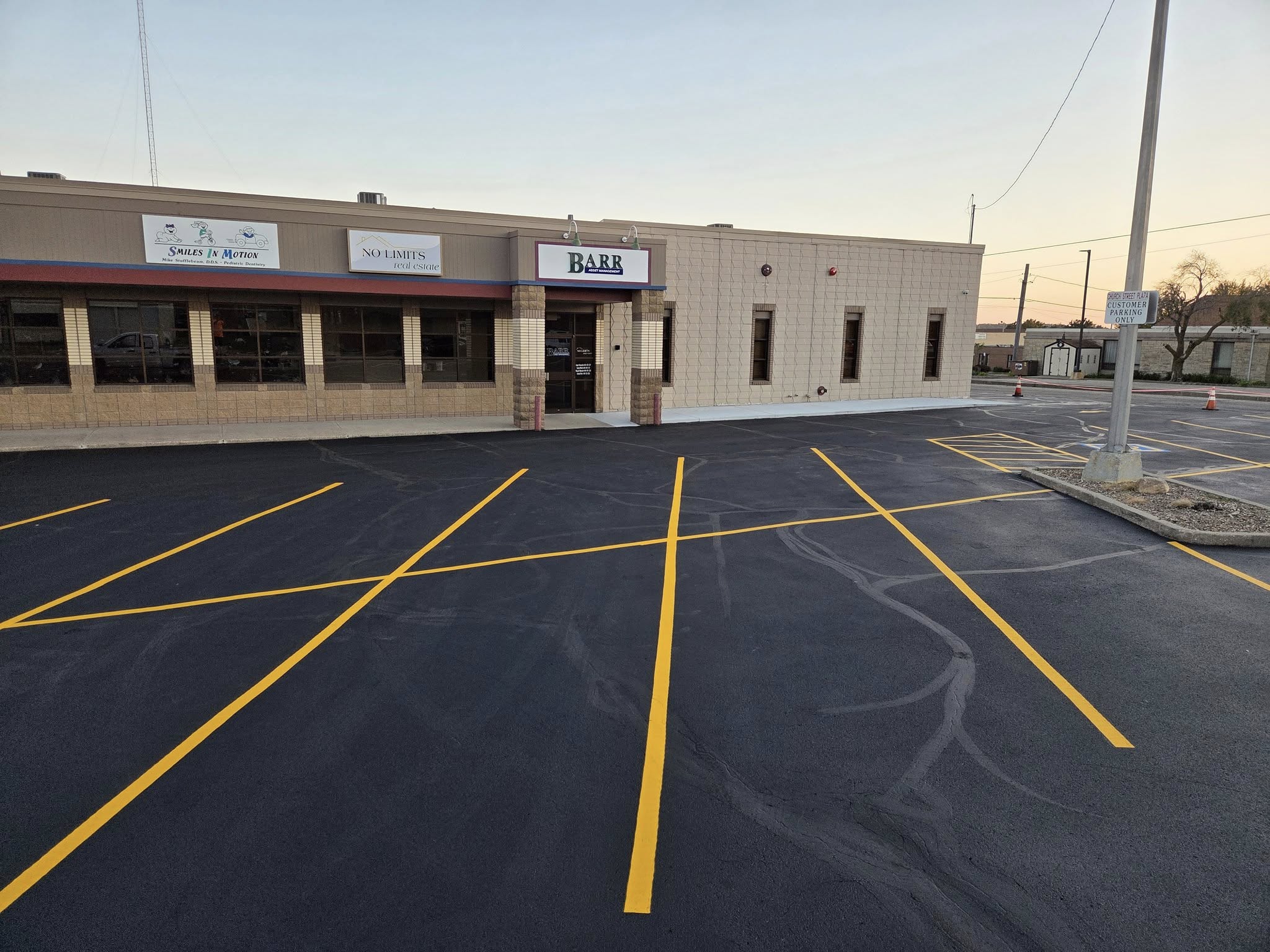 Freshly striped parking lot lines
